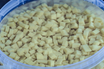 Chopped Potato pieces in bowl in water