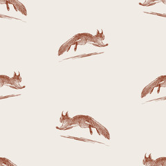 Seamless pattern of sketches squirrel running away