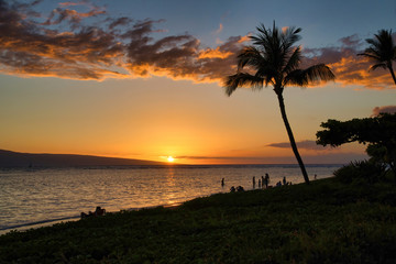 Fototapeta na wymiar Sunset view on Maui over the ocean.
