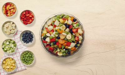 Fresh mixed fruits isolated. Organic food background in a bowl. Healthy eating, Love fruits, clean eating.