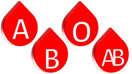 3D Blood type(A, B, O, AB) red symbol on the drop shaped button