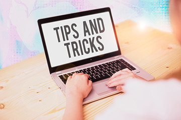 Text sign showing Tips And Tricks. Business photo showcasing piece of inside facts specially in...