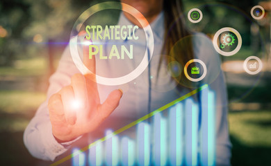 Word writing text Strategic Plan. Business photo showcasing a systematic process of envisioning a...