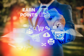 Text sign showing Earn Points. Business photo text collecting scores in order qualify to win big...