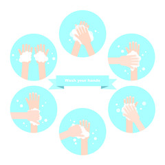 Washing hands with soap isolated on white background. Vector illustration. Icons in flat style.