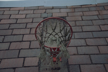 basketball on brick wall