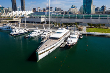 Aerial photo of yachts in the Marina in Downtown San Diego. California, USA.