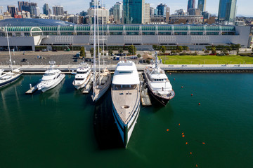 Aerial photo of yachts in the Marina in Downtown San Diego. California, USA.