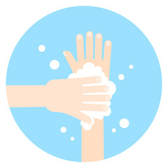 Washing hands with soap on white background. Icon in flat style.