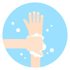 Washing hands with soap on white background. Icon in flat style.