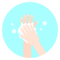 Washing hands with soap isolated on white background. Vector illustration. Icon in flat style.