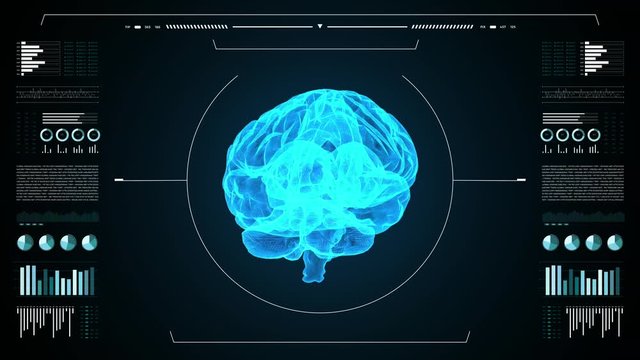 Medical UHD abstract animation. Laboratory dashboard interface. Human brian study on diagnostic computer display.