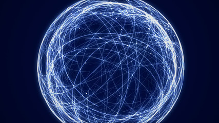 Abstract sphere connected by optical fibers, hud futuristic