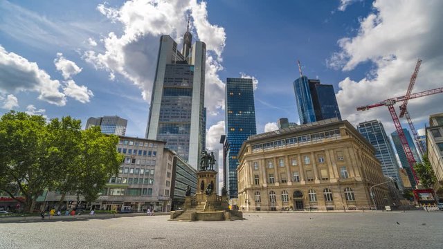 Frankfurt popular square time lapse hyperlpase view view of skyscrapers frankfurt skyline view.
