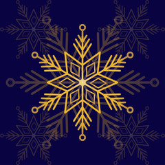 Greeting card with gold snowflakes.Cristmas dark blue background.New year them.Christmas collection. Vector illustration