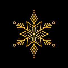 Gold snowflake isolated on black background. Flat snow icon silhouette. New year theme.Vector illustration