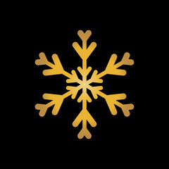 Gold snowflake isolated on black background. Flat snow icon silhouette. New year theme.Vector illustration