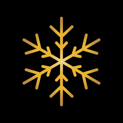 Gold snowflake isolated on black background. Flat snow icon silhouette. New year theme.Vector illustration