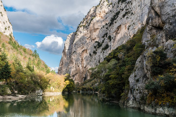 Naklejka na ściany i meble Gola del Furlo, a narrow gorge formed by the river Candigliano in the province of Pesaro-Urbino along the old via Flaminia route (Italy)