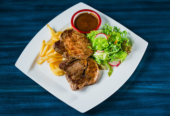 BEEF WITH POTATO grilled beef steak and potatoes