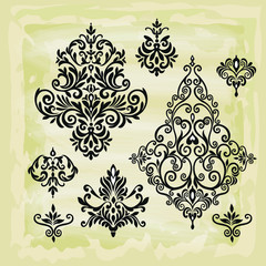 Oriental vector damask patterns for greeting cards and wedding invitations.