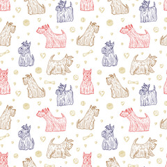 Dog Vector Seamless pattern. Hand Drawn Doodle Scottish Terriers. Pets. Dogs. Scottish Terrier