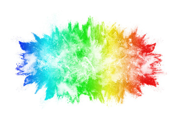abstract powder splatted background. Colorful powder explosion on white background. Colored cloud. Colorful dust explode. Paint Holi.