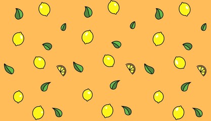 seamless pattern with fruits , yellow lemon, slices 