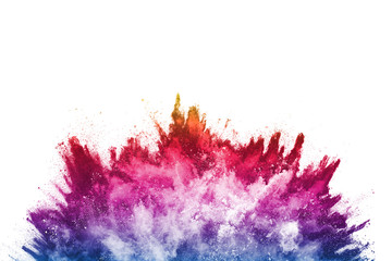 abstract powder splatted background. Colorful powder explosion on white background. Colored cloud. Colorful dust explode. Paint Holi.