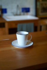 Table and empty tea cup