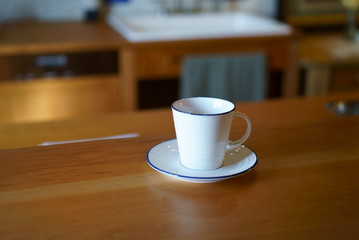 Table and empty tea cup