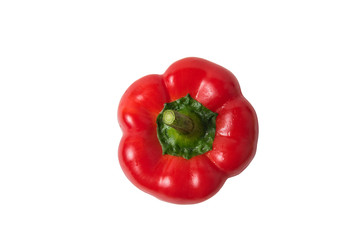 Red bell pepper isolated on white background. Raw fresh pepper. Top view