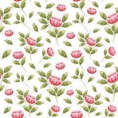 Beautiful summer and spring flower seamless pattern. Creative flower and leaf elements for fabric, textile, paper wrappers, greeting card, garden party invitation, romantic events.