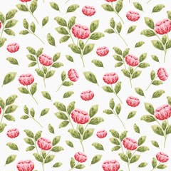 Fototapeta na wymiar Beautiful summer and spring flower seamless pattern. Creative flower and leaf elements for fabric, textile, paper wrappers, greeting card, garden party invitation, romantic events.