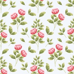 Beautiful summer and spring peony flower bud seamless pattern. Creative flower and leaf elements for fabric, textile, paper wrappers, greeting card, garden party invitation, romantic events.