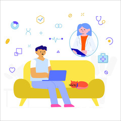 Vector Illustration Flat Style Online Medical Consultation Doctor Meeting