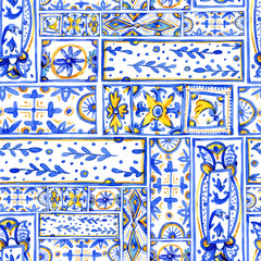 Watercolor geometric ornament square seamless pattern