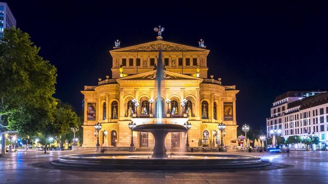 Frankfurt opera house at night time lapse hyperlapse germany.