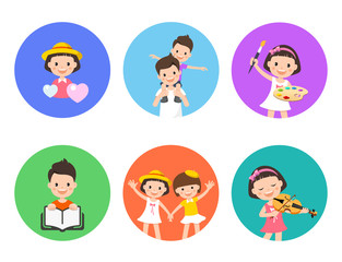 Child Education Vector. Happy Childrens Activity.