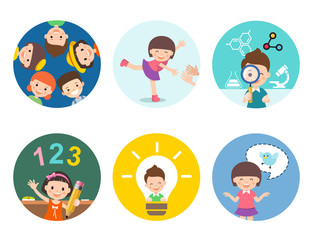 Child Education Vector. Happy Childrens Activity.
