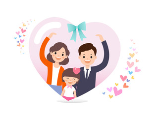 Heart shaped happy parents and children