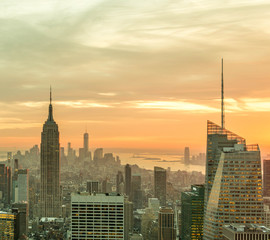 Naklejka premium View of New York Manhattan during sunset hours