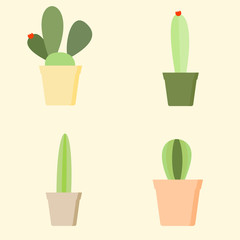 Obraz premium kawaii cactus icon vector. Cactus vector illustrations. Cute colorful succulents and cacti flat style on color background. Botanical collection of houseplants