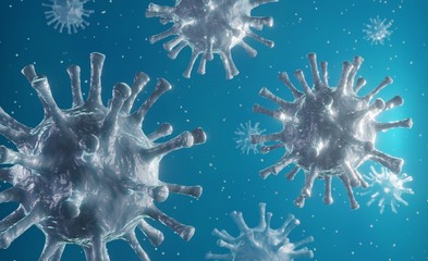 Virus 3d illustration concept. Coronavirus floating in fluid.