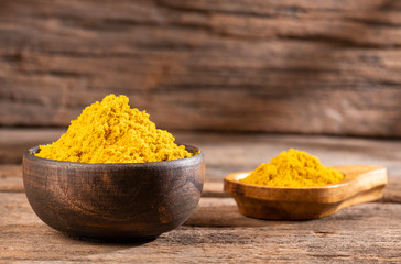 Organic Curry Powder, Healthy Spice Mix - Wood Background