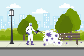 corona virus disinfection of city roads illustration