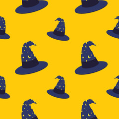  Witch hat halloween seamless pattern, avatar flat design illustration. icon for haloween. flat design charater. Simple mascot