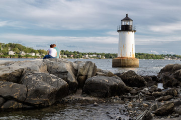 Fototapeta na wymiar Winter Island Lighthouse in Salem, Massachusetts