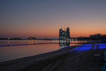 Fototapeta na wymiar DUBAI, UAE- Night view on hotels Atlantis and Royal Atlantis on may 2019 in Dubai, UAE.