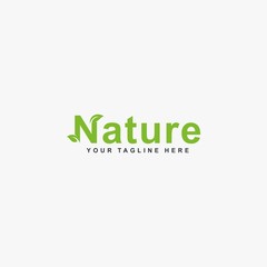 Nature text logo design vector. Letter natural illustration symbol. Green leaf vector icon.
